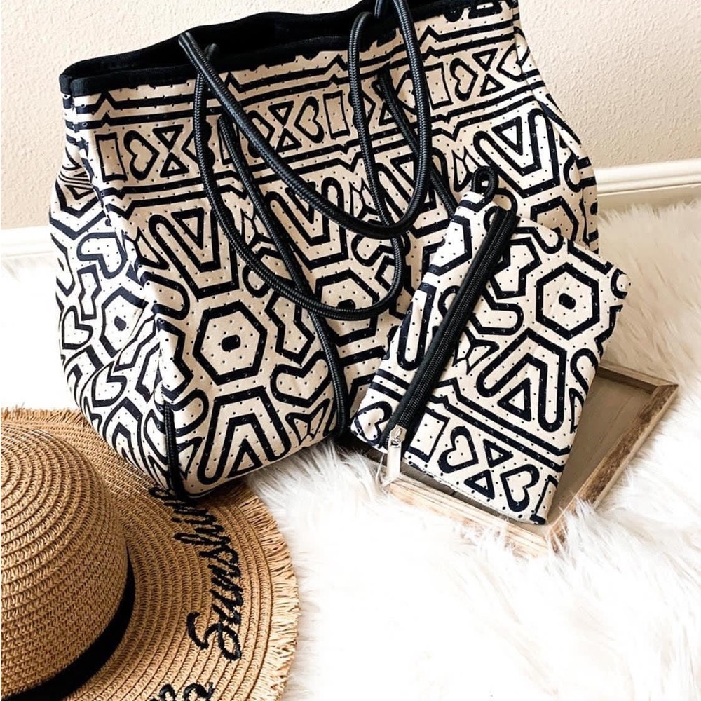 Neoprene Aztec Beach Tote Black & Cream